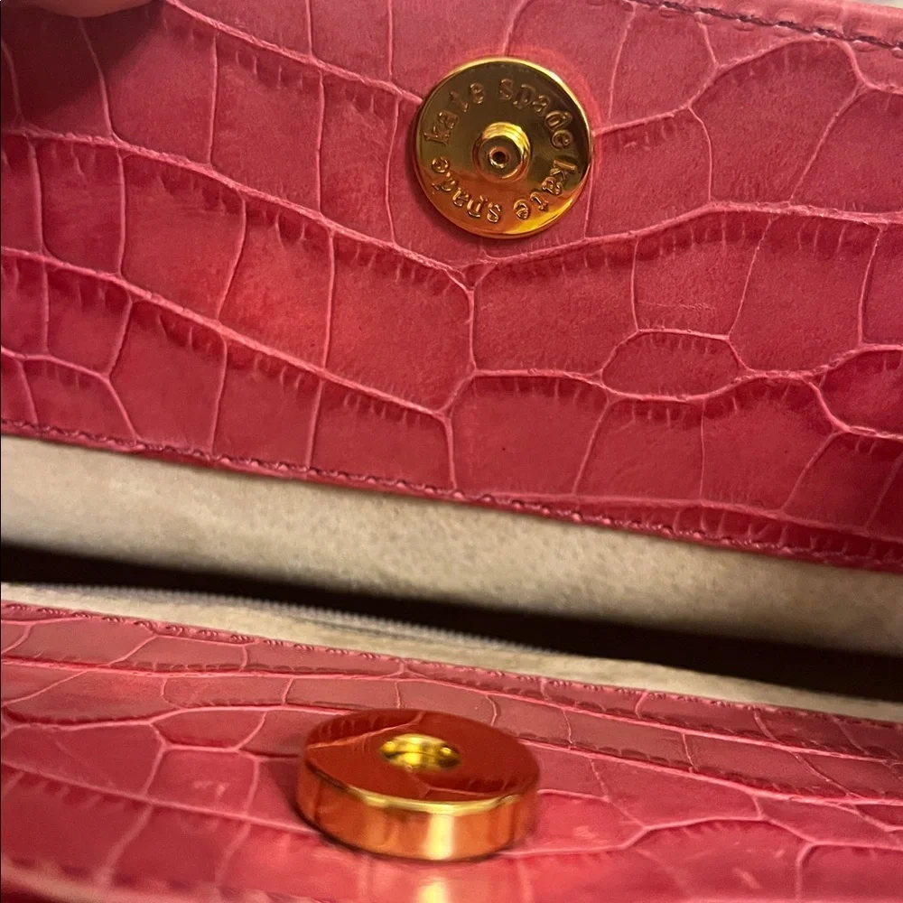 Kate Spade Pink Embossed Leather Satchel | Statement Shoulder Bag Gold Hardware